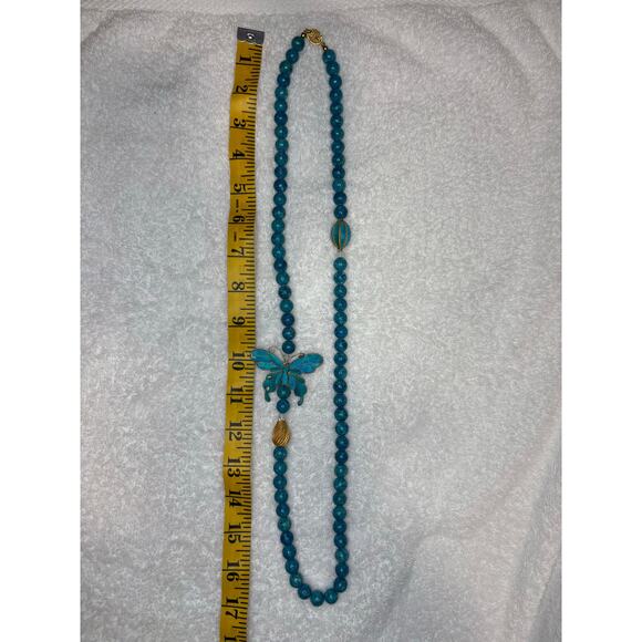 Vintage Turquoise Ceramic Beads Butterfly Necklace - Picture 6 of 6